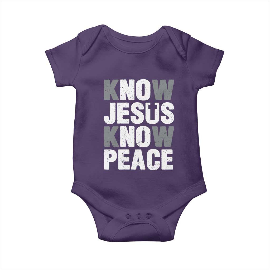Christian Know Jesus Know Peace Baby Onesie Religion God Church Bible TS11 Purple Print Your Wear