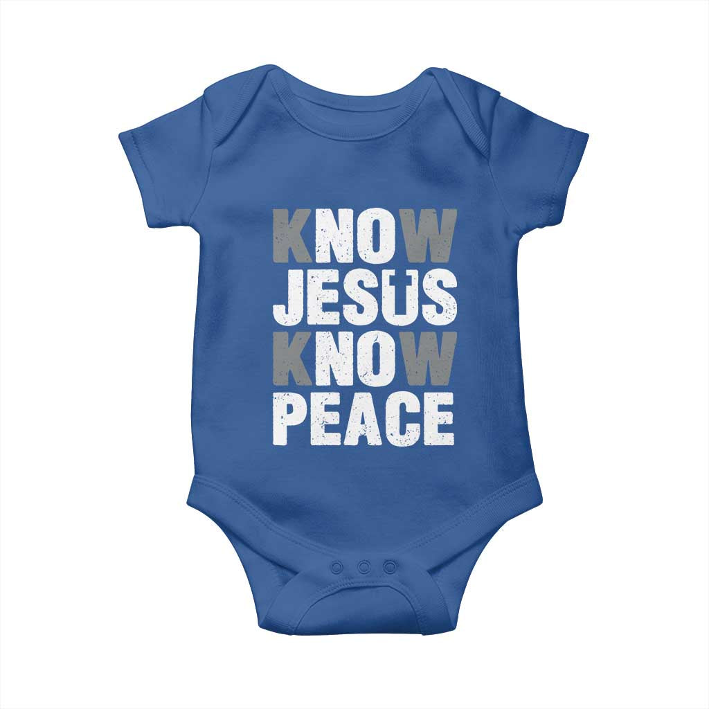 Christian Know Jesus Know Peace Baby Onesie Religion God Church Bible TS11 Royal Blue Print Your Wear