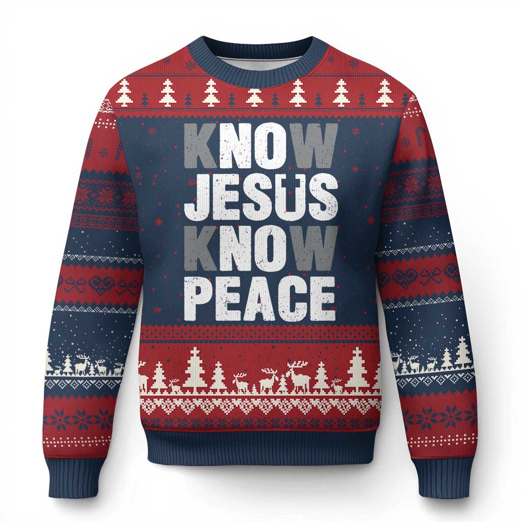Christian Know Jesus Know Peace Ugly Christmas Sweater Religion God Church Bible TS11 Navy Red Print Your Wear
