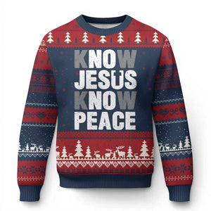 Christian Know Jesus Know Peace Ugly Christmas Sweater Religion God Church Bible TS11 Navy Red Print Your Wear