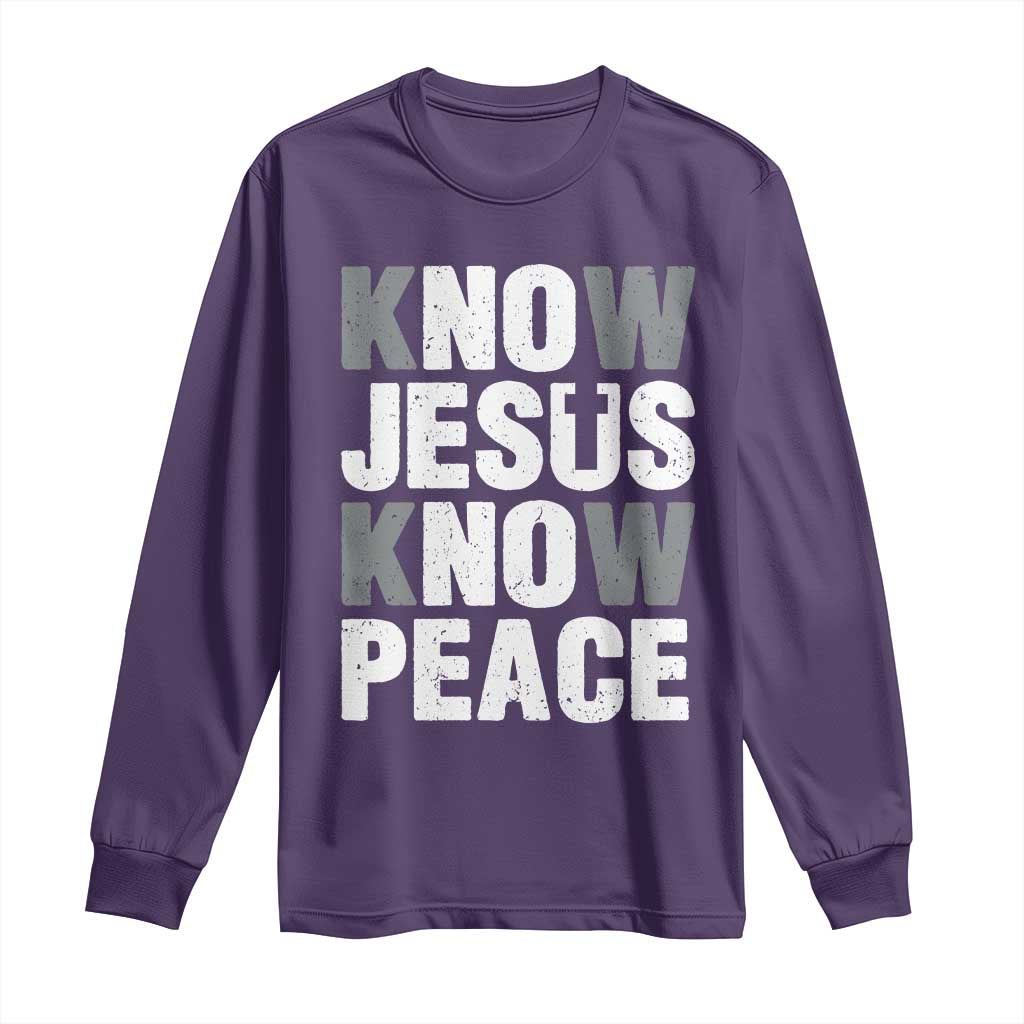 Christian Know Jesus Know Peace Long Sleeve Shirt Religion God Church Bible TS11 Purple Print Your Wear