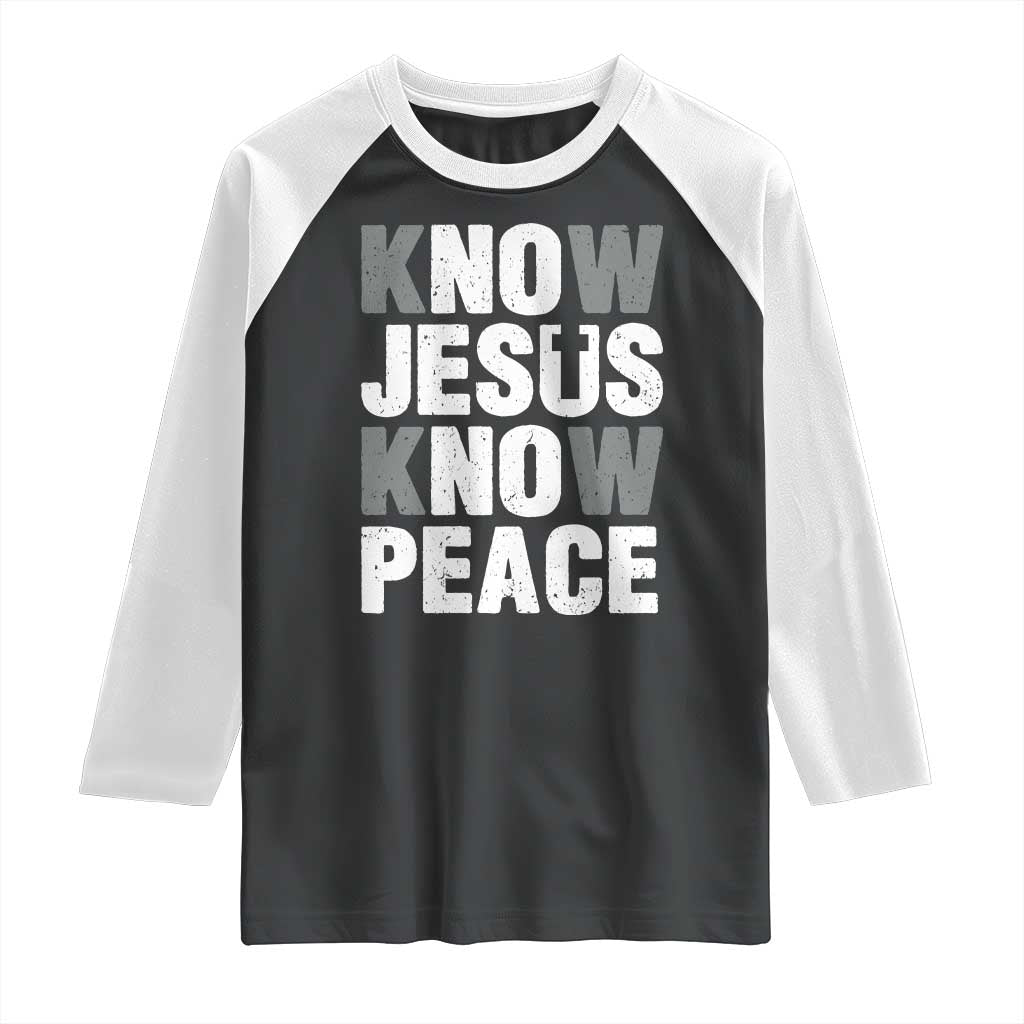 Christian Know Jesus Know Peace Raglan Shirt Religion God Church Bible TS11 Black White Print Your Wear