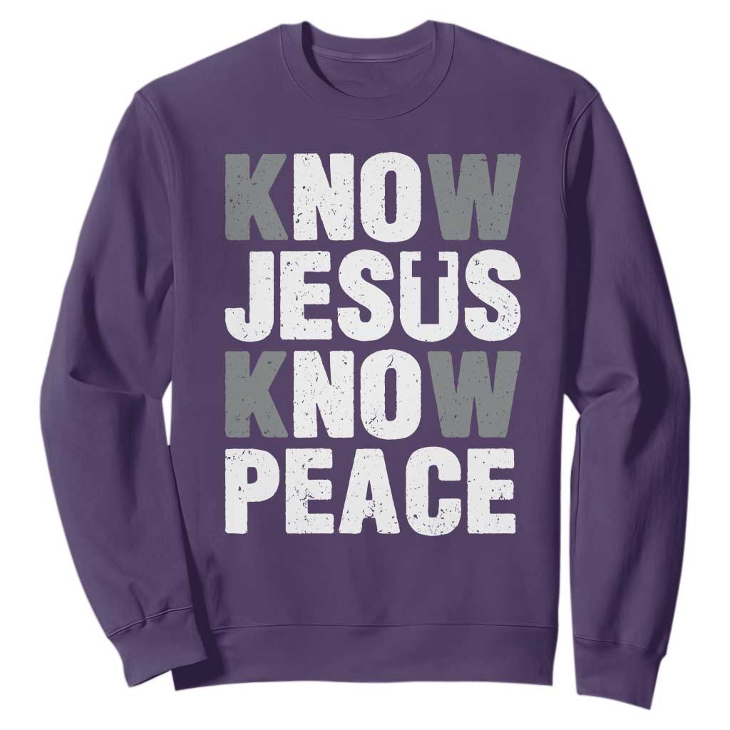 Christian Know Jesus Know Peace Sweatshirt Religion God Church Bible TS11 Purple Print Your Wear