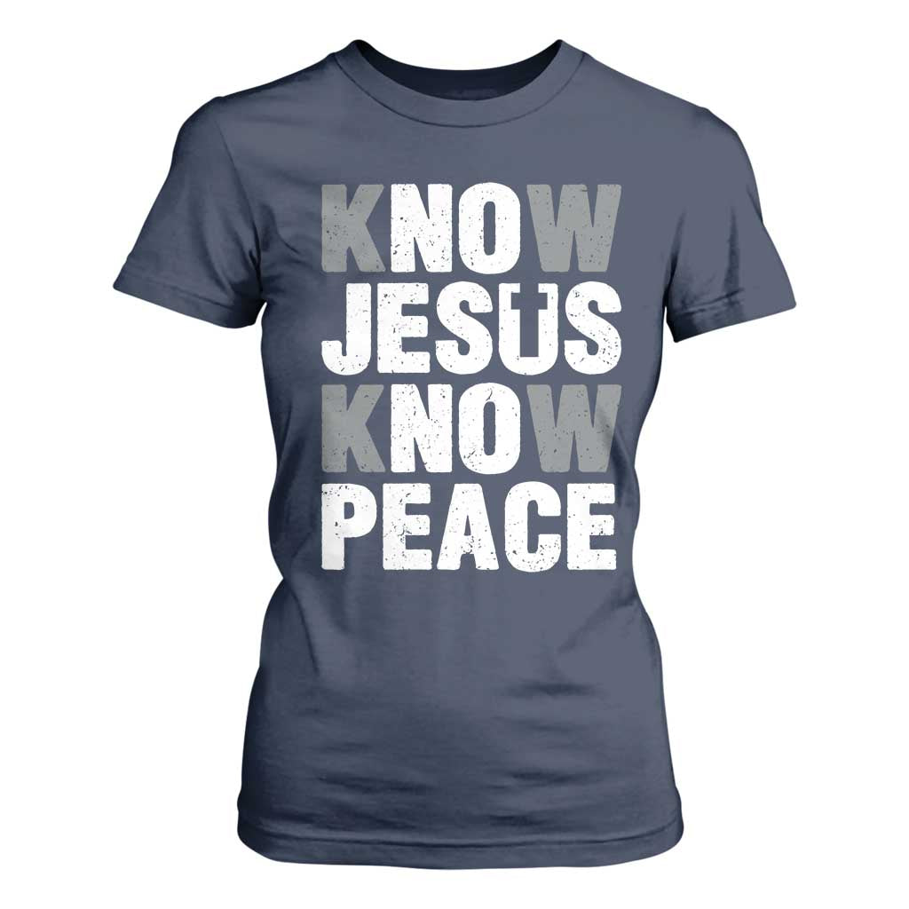 Christian Know Jesus Know Peace T Shirt For Women Religion God Church Bible TS11 Navy Print Your Wear