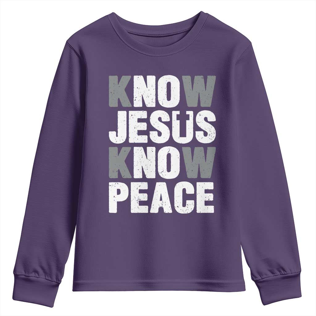 Christian Know Jesus Know Peace Youth Sweatshirt Religion God Church Bible TS11 Purple Print Your Wear