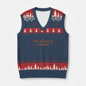 Funny Inspirational Quote V-Neck Knit Sweater Vest My Energy Is A Luxury Sparkle Star TS11 Navy Red Print Your Wear