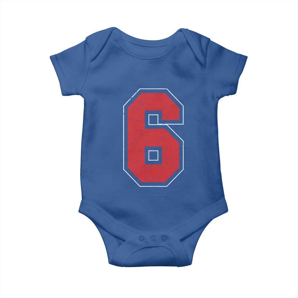 Number 6 Baby Onesie Fan Varsity Sports Team 67 Jersey Number TS11 Royal Blue Print Your Wear