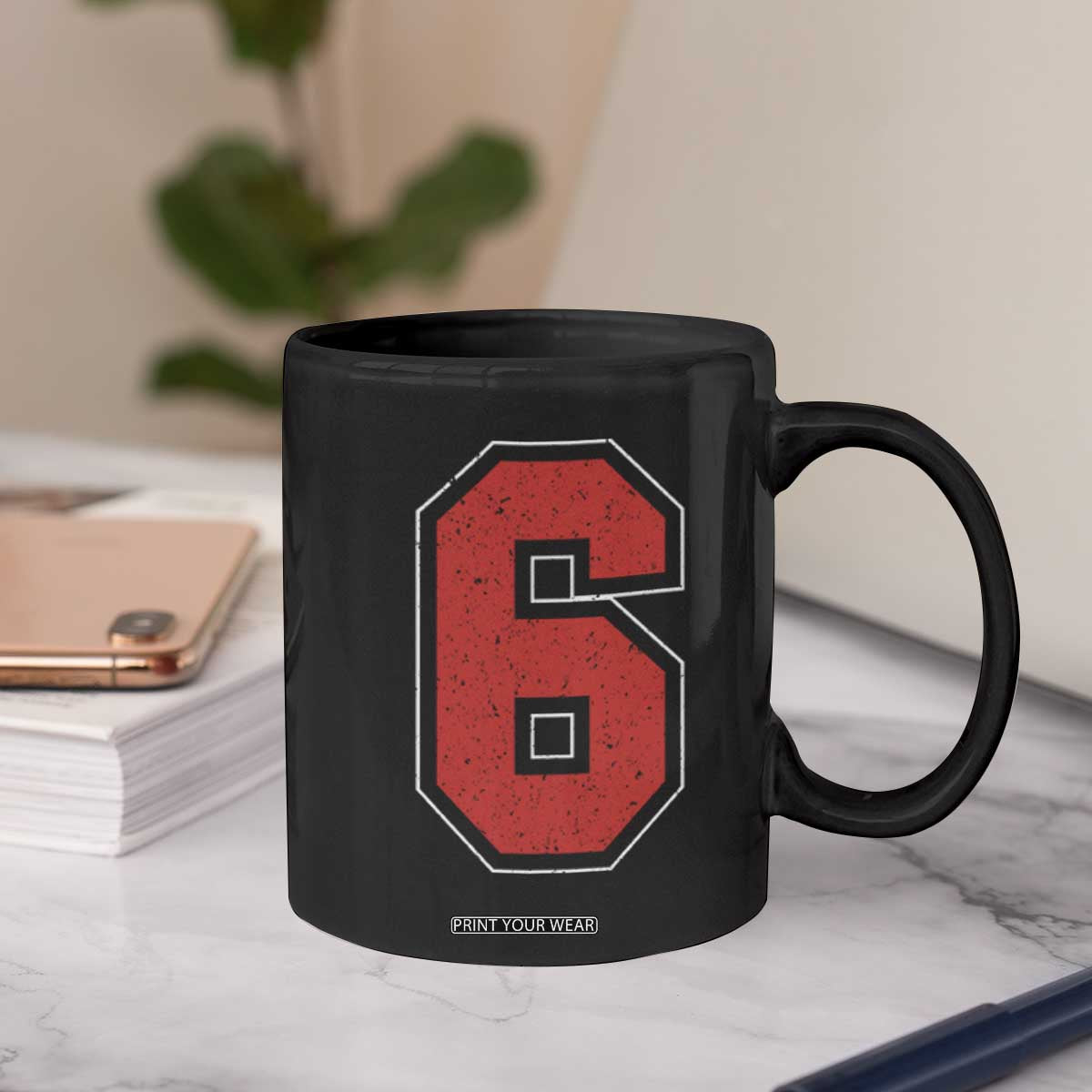 Number 6 Coffee Mug Fan Varsity Sports Team 67 Jersey Number TS11 Print Your Wear