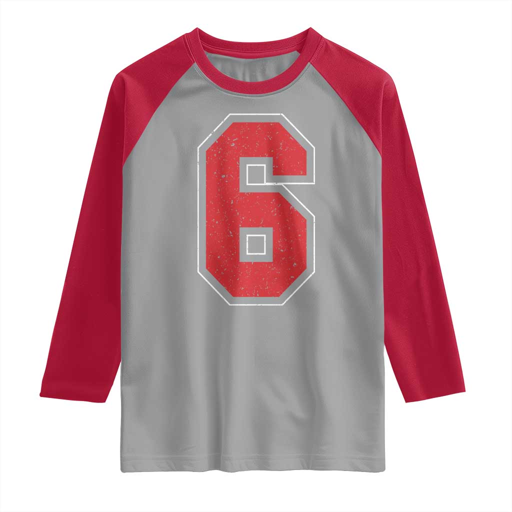 Number 6 Raglan Shirt Fan Varsity Sports Team 67 Jersey Number TS11 Sport Gray Red Print Your Wear