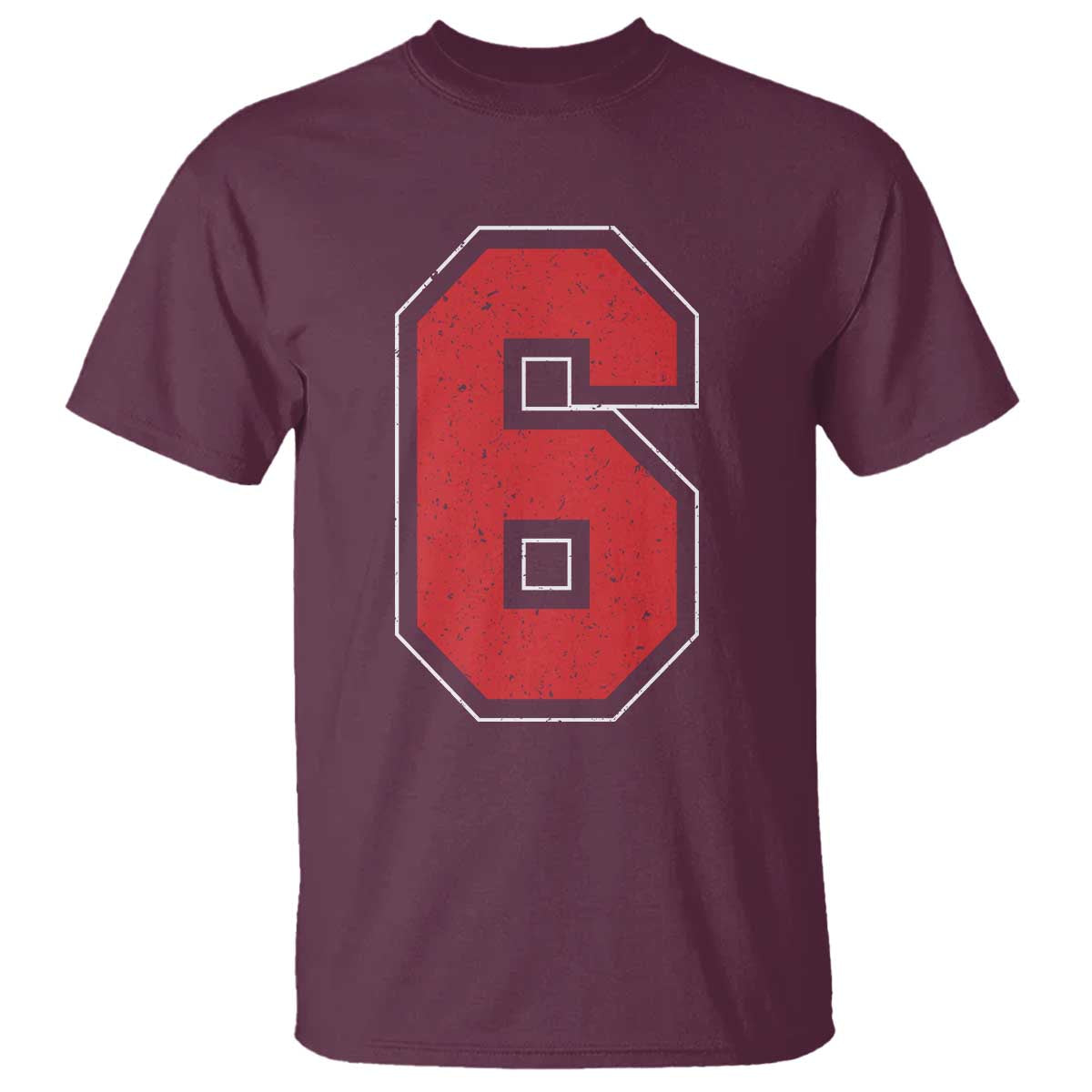 Number 6 T Shirt Fan Varsity Sports Team 67 Jersey Number TS11 Maroon Print Your Wear