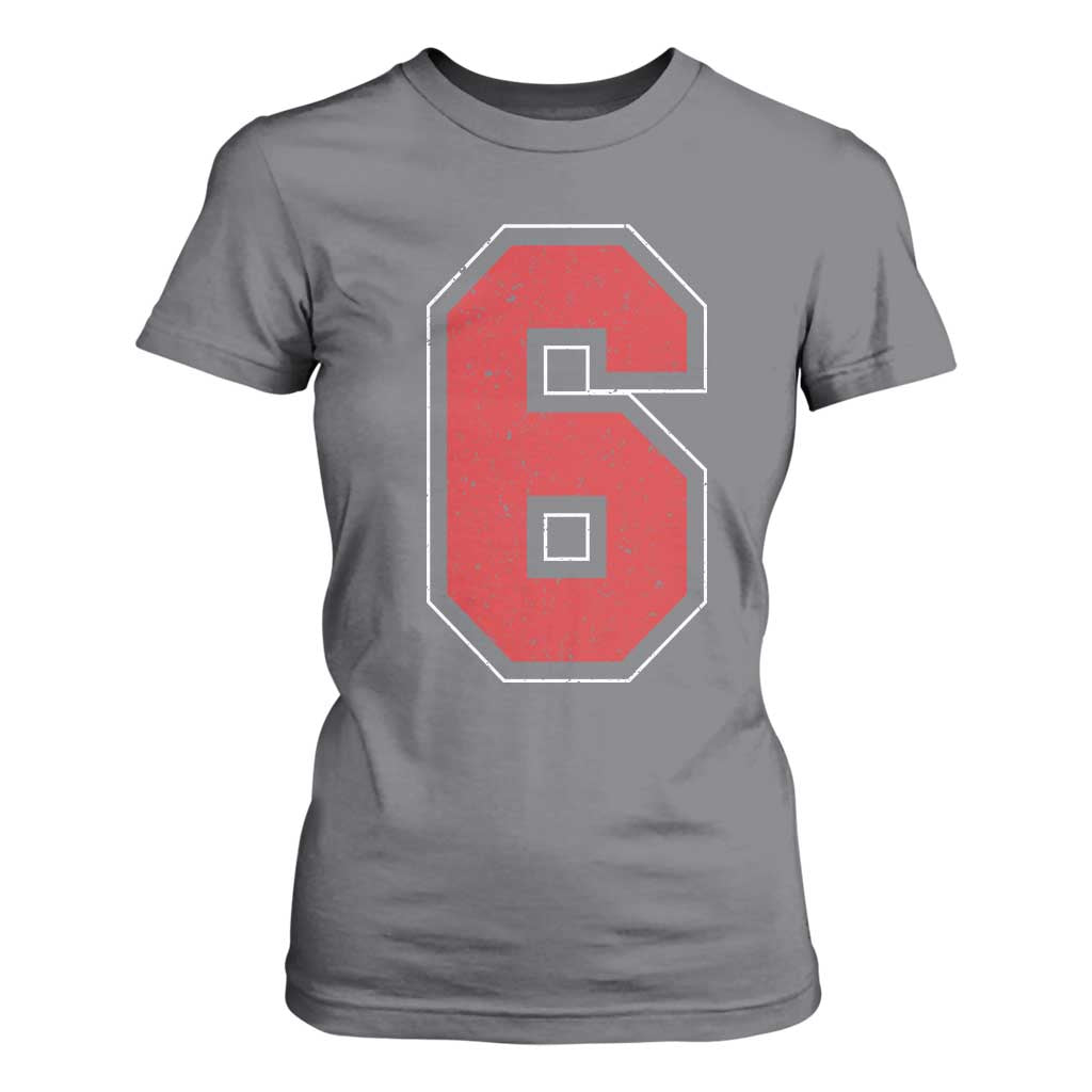 Number 6 T Shirt For Women Fan Varsity Sports Team 67 Jersey Number TS11 Charcoal Print Your Wear