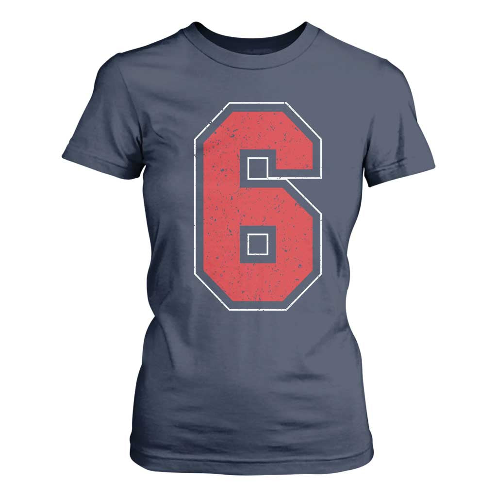 Number 6 T Shirt For Women Fan Varsity Sports Team 67 Jersey Number TS11 Navy Print Your Wear