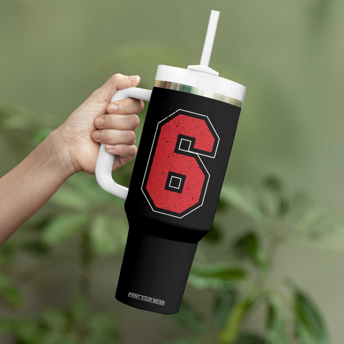Number 6 Tumbler With Handle Fan Varsity Sports Team 67 Jersey Number TS11 Print Your Wear