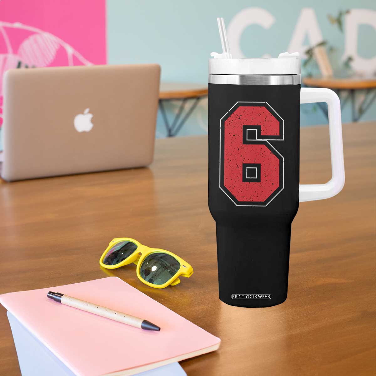 Number 6 Tumbler With Handle Fan Varsity Sports Team 67 Jersey Number TS11 Print Your Wear