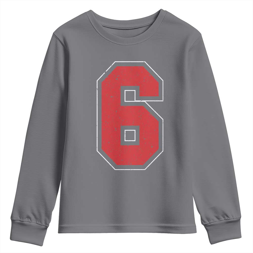 Number 6 Youth Sweatshirt Fan Varsity Sports Team 67 Jersey Number TS11 Charcoal Print Your Wear