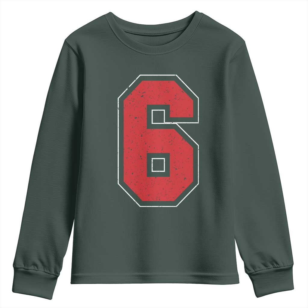 Number 6 Youth Sweatshirt Fan Varsity Sports Team 67 Jersey Number TS11 Dark Forest Green Print Your Wear
