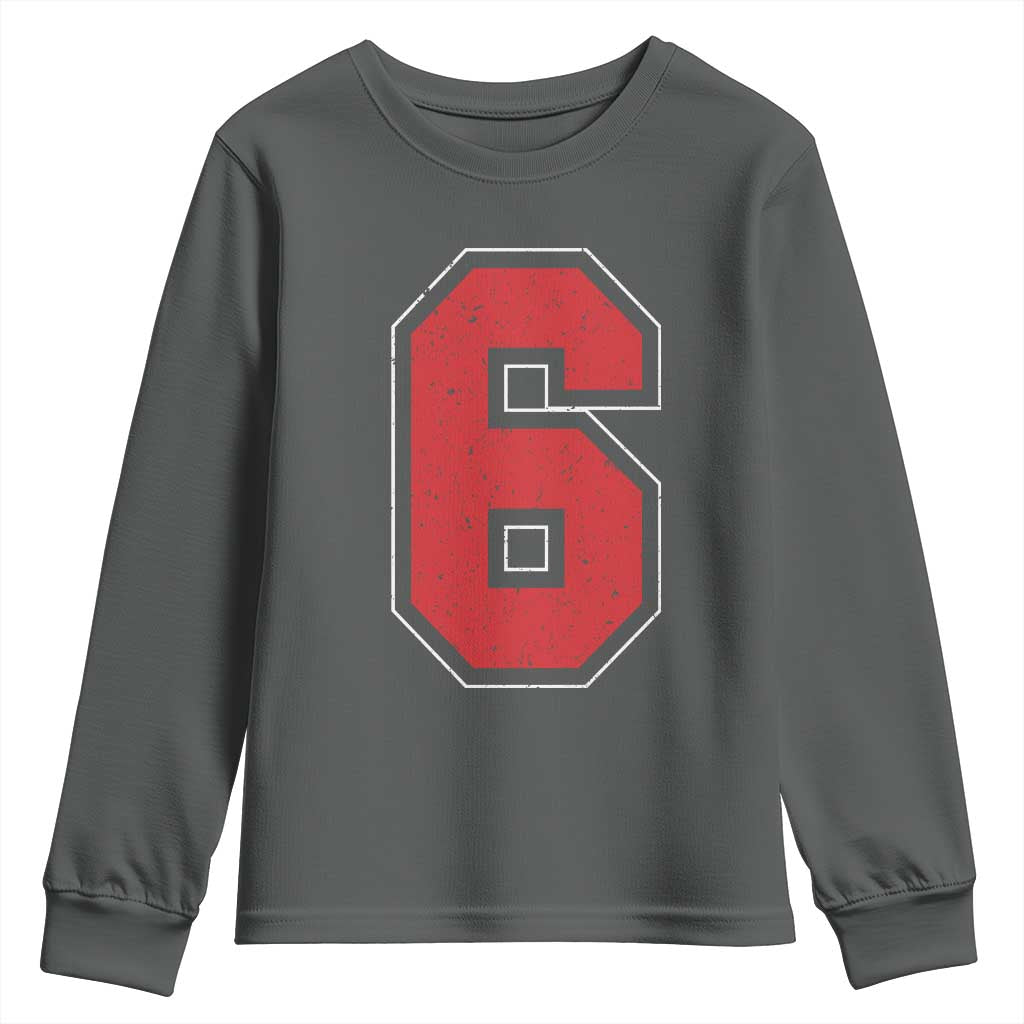 Number 6 Youth Sweatshirt Fan Varsity Sports Team 67 Jersey Number TS11 Dark Heather Print Your Wear