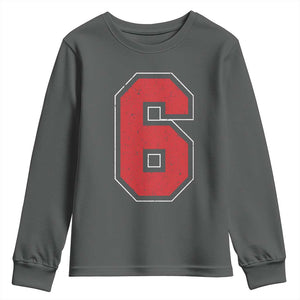 Number 6 Youth Sweatshirt Fan Varsity Sports Team 67 Jersey Number TS11 Dark Heather Print Your Wear