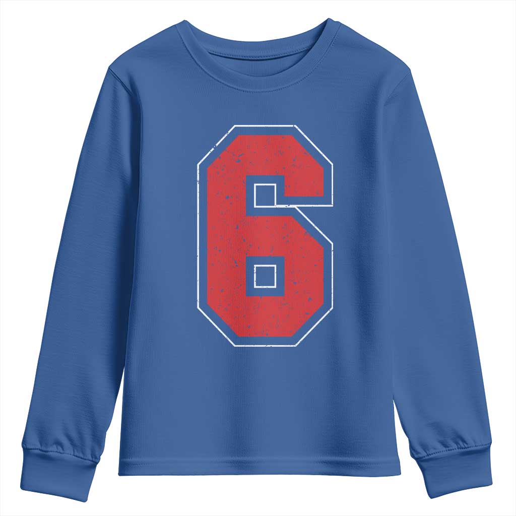 Number 6 Youth Sweatshirt Fan Varsity Sports Team 67 Jersey Number TS11 Royal Blue Print Your Wear