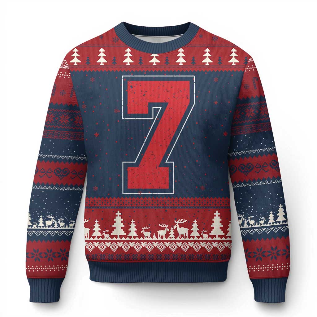 Number 7 Ugly Christmas Sweater Fan Varsity Sports Team 67 Jersey Number TS11 Navy Red Print Your Wear