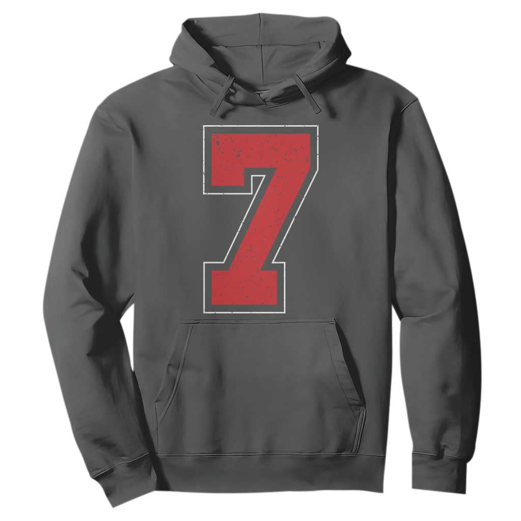 Number 7 Hoodie Fan Varsity Sports Team 67 Jersey Number TS11 Dark Heather Print Your Wear