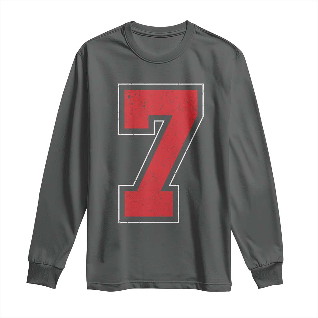 Number 7 Long Sleeve Shirt Fan Varsity Sports Team 67 Jersey Number TS11 Dark Heather Print Your Wear