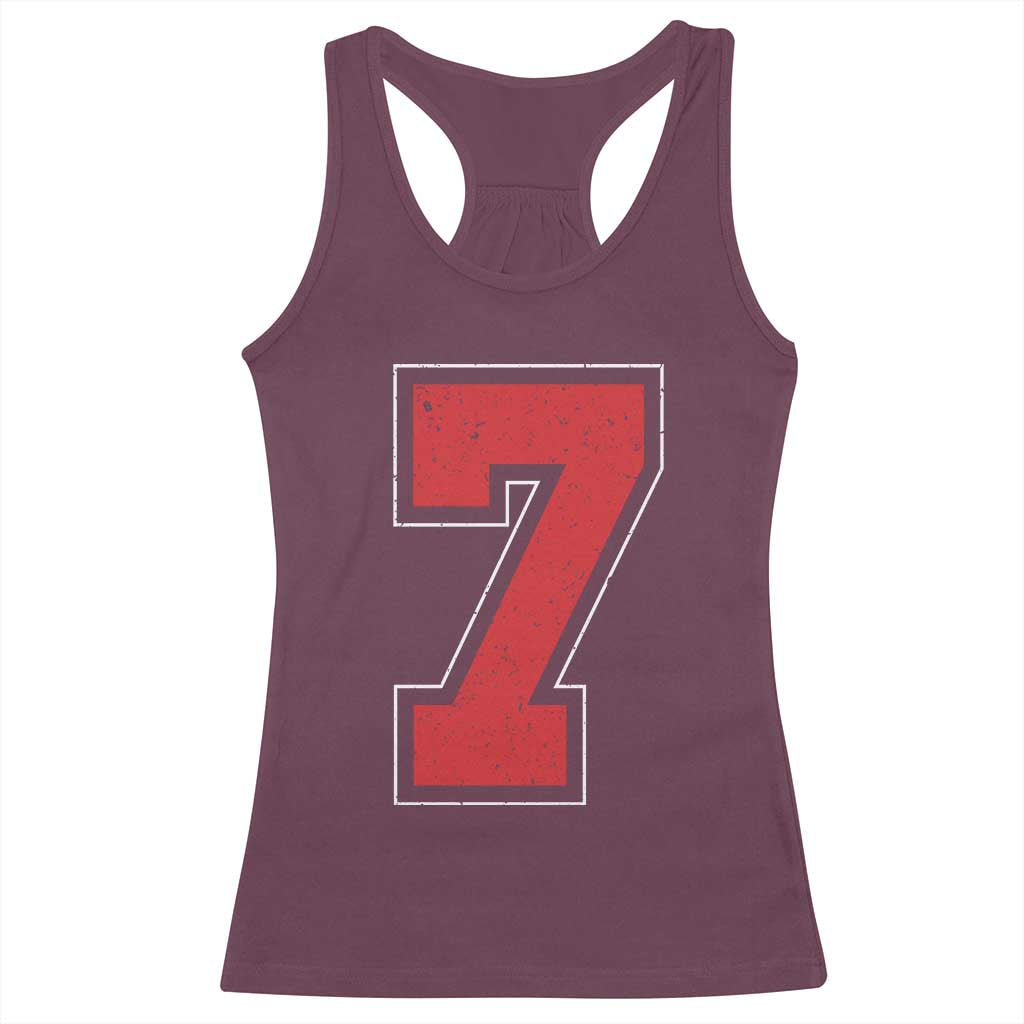 Number 7 Racerback Tank Top Fan Varsity Sports Team 67 Jersey Number TS11 Maroon Print Your Wear