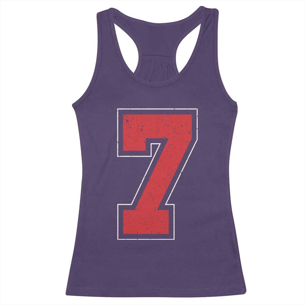 Number 7 Racerback Tank Top Fan Varsity Sports Team 67 Jersey Number TS11 Purple Print Your Wear