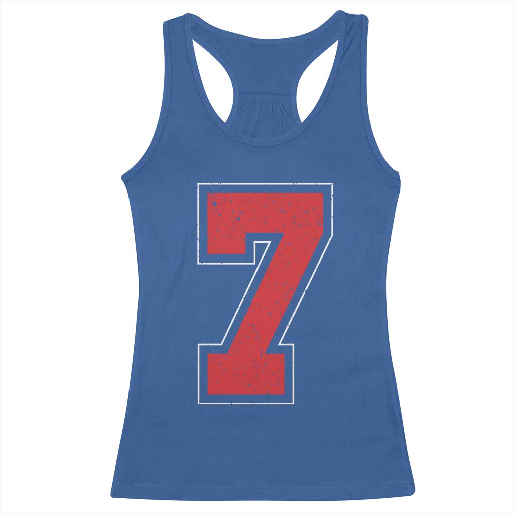 Number 7 Racerback Tank Top Fan Varsity Sports Team 67 Jersey Number TS11 Royal Blue Print Your Wear