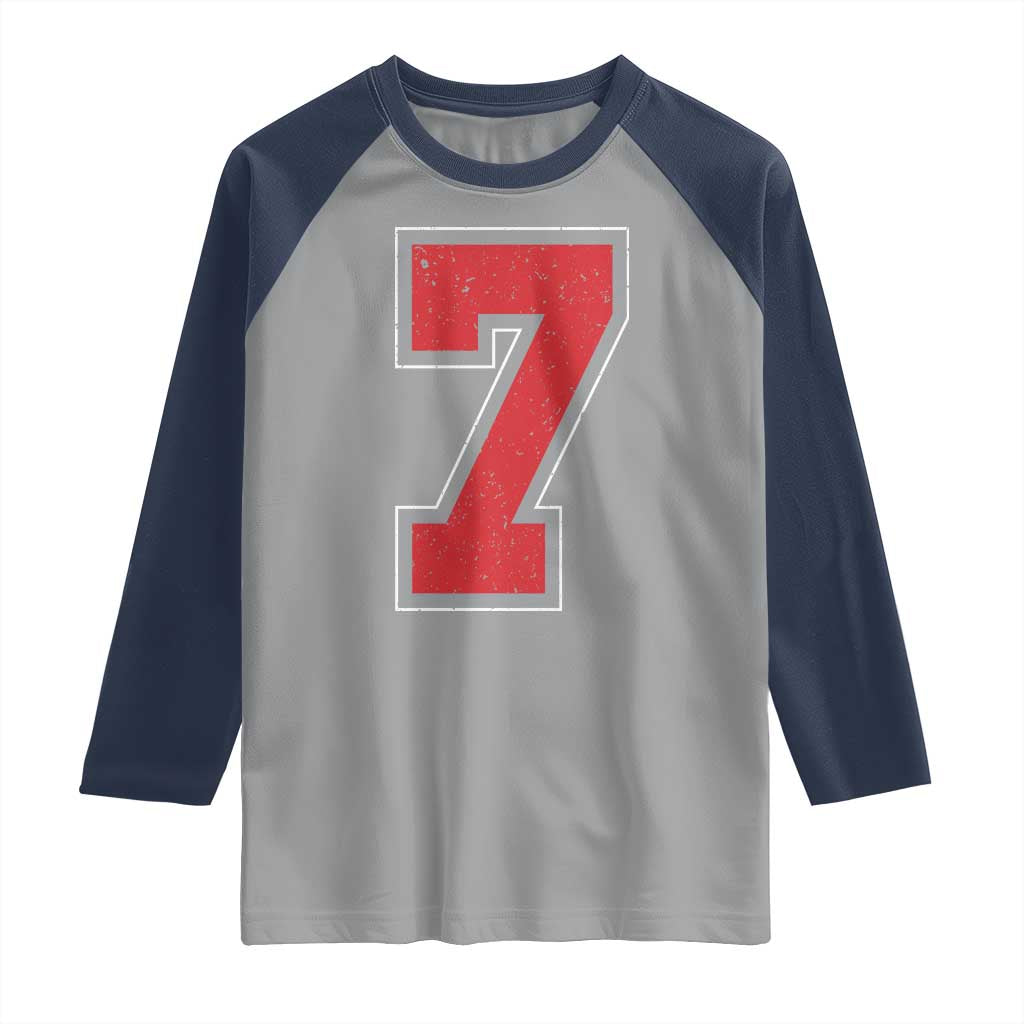 Number 7 Raglan Shirt Fan Varsity Sports Team 67 Jersey Number TS11 Sport Gray Navy Print Your Wear