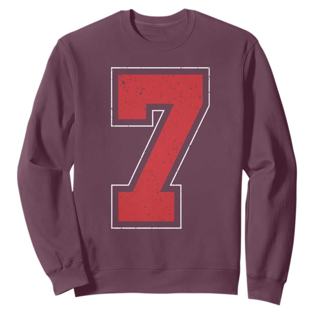 Number 7 Sweatshirt Fan Varsity Sports Team 67 Jersey Number TS11 Maroon Print Your Wear