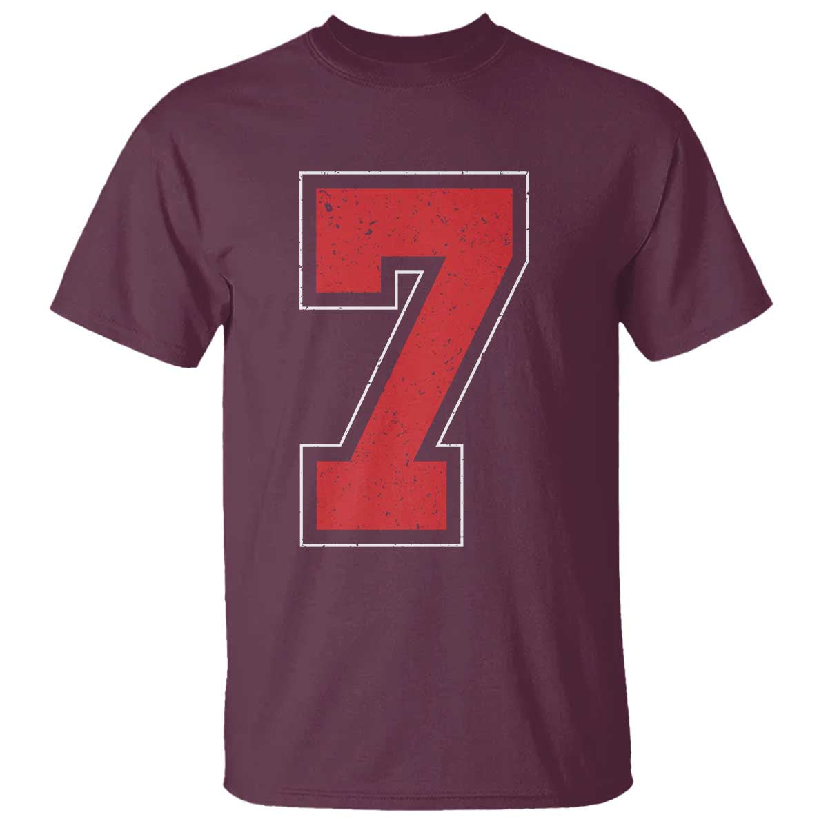 Number 7 T Shirt Fan Varsity Sports Team 67 Jersey Number TS11 Maroon Print Your Wear