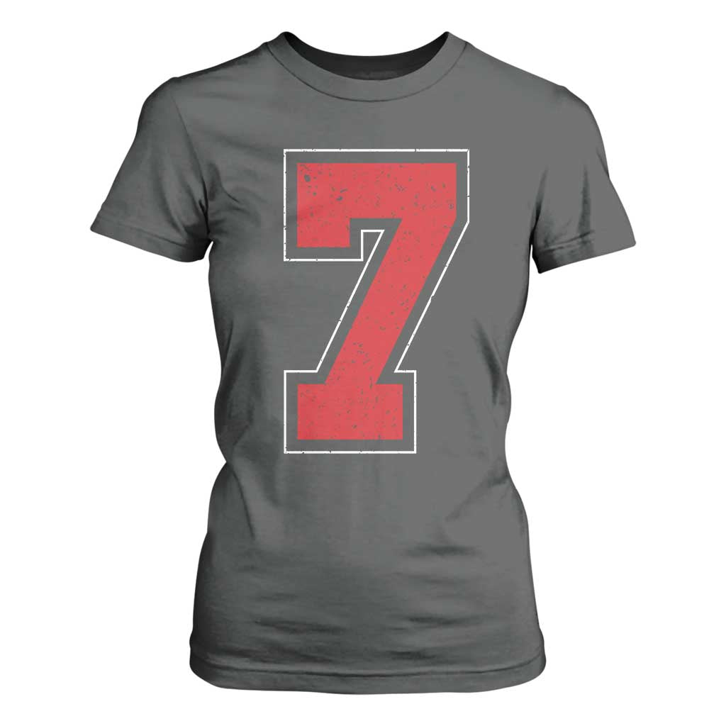 Number 7 T Shirt For Women Fan Varsity Sports Team 67 Jersey Number TS11 Dark Heather Print Your Wear