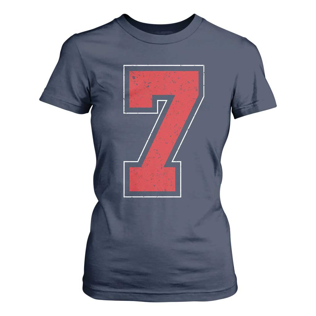 Number 7 T Shirt For Women Fan Varsity Sports Team 67 Jersey Number TS11 Navy Print Your Wear
