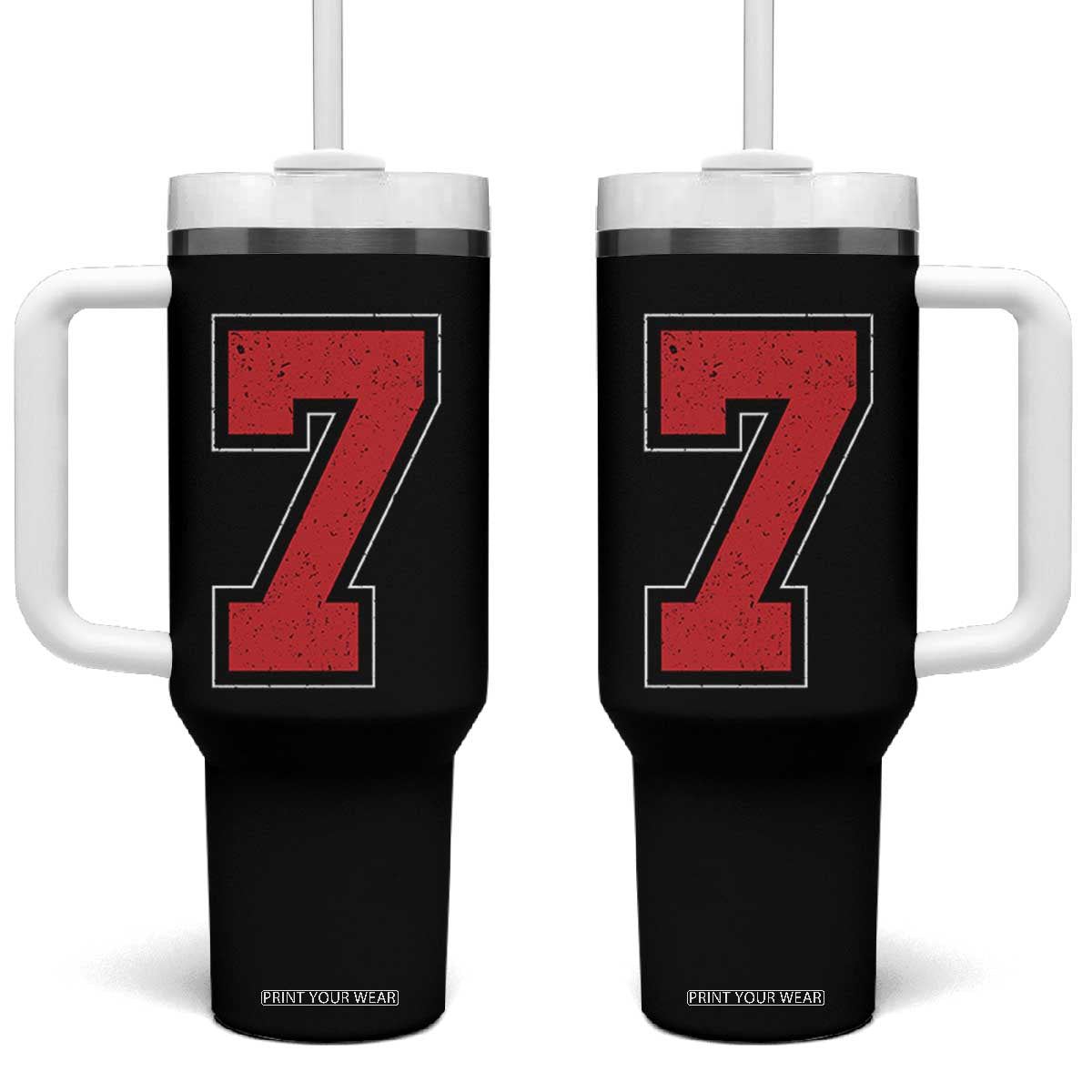 Number 7 Tumbler With Handle Fan Varsity Sports Team 67 Jersey Number TS11 One Size: 40 oz Black Print Your Wear