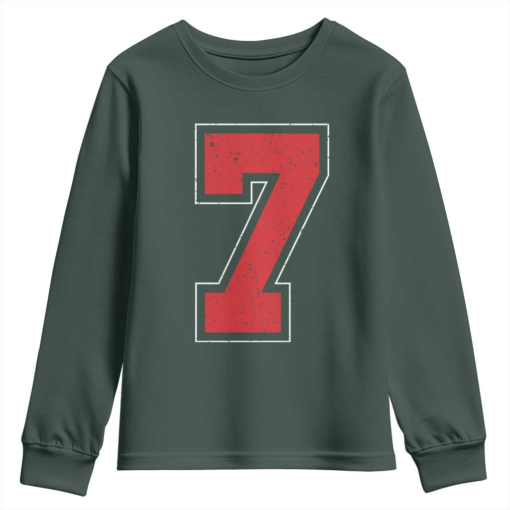 Number 7 Youth Sweatshirt Fan Varsity Sports Team 67 Jersey Number TS11 Dark Forest Green Print Your Wear