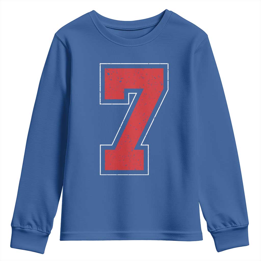 Number 7 Youth Sweatshirt Fan Varsity Sports Team 67 Jersey Number TS11 Royal Blue Print Your Wear