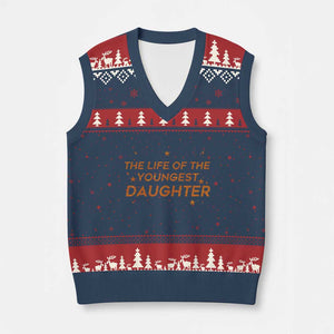 Funny The Life Of The Youngest Daughter V-Neck Knit Sweater Vest Sparkle Star TS11 Navy Red Print Your Wear
