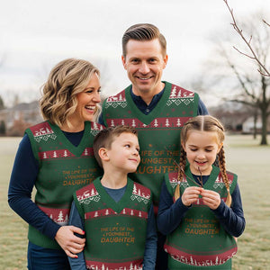 Funny The Life Of The Youngest Daughter V-Neck Knit Sweater Vest Sparkle Star TS11 Red Green Print Your Wear