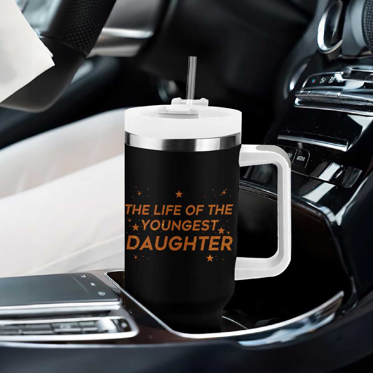 Funny The Life Of The Youngest Daughter Tumbler With Handle Sparkle Star TS11 Print Your Wear