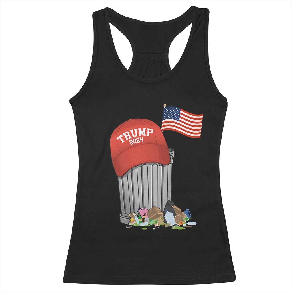 Funny Trump Garbage 2024 Racerback Tank Top Vintage Trash Bin American Flag TS11 Black Print Your Wear