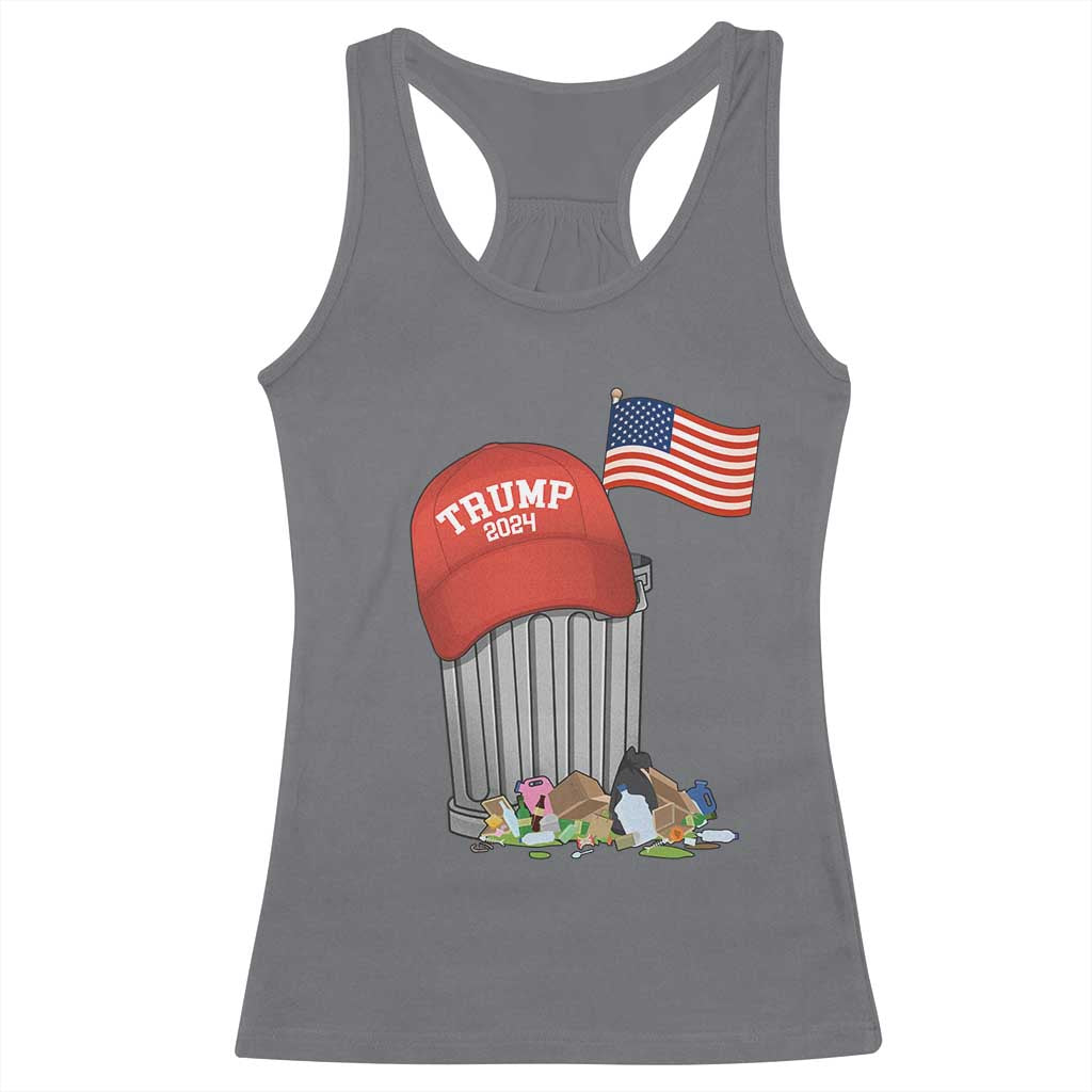 Funny Trump Garbage 2024 Racerback Tank Top Vintage Trash Bin American Flag TS11 Charcoal Print Your Wear