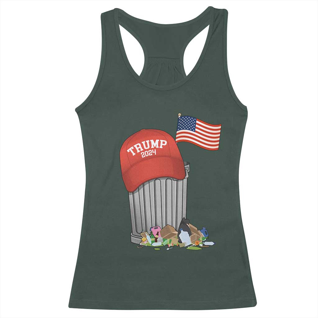 Funny Trump Garbage 2024 Racerback Tank Top Vintage Trash Bin American Flag TS11 Dark Forest Green Print Your Wear