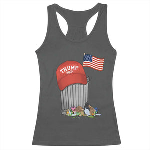 Funny Trump Garbage 2024 Racerback Tank Top Vintage Trash Bin American Flag TS11 Dark Heather Print Your Wear