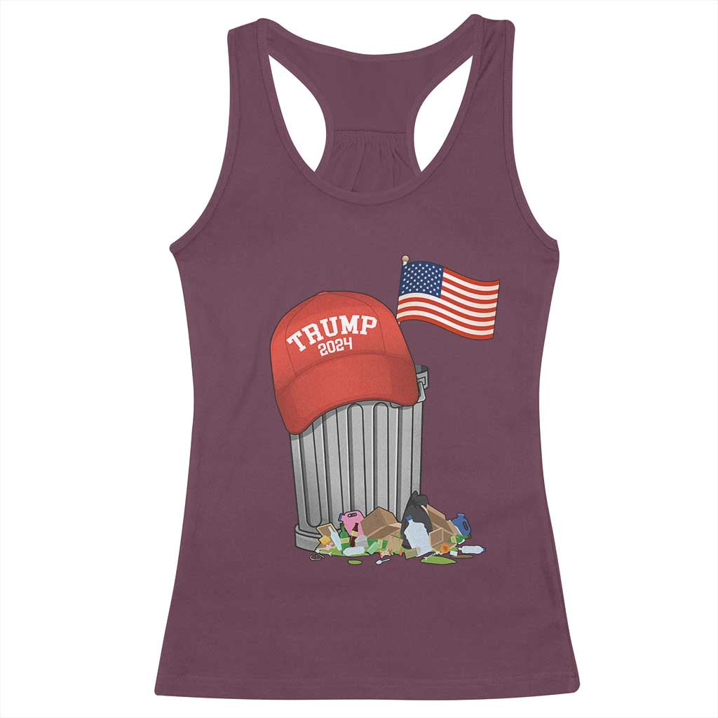 Funny Trump Garbage 2024 Racerback Tank Top Vintage Trash Bin American Flag TS11 Maroon Print Your Wear