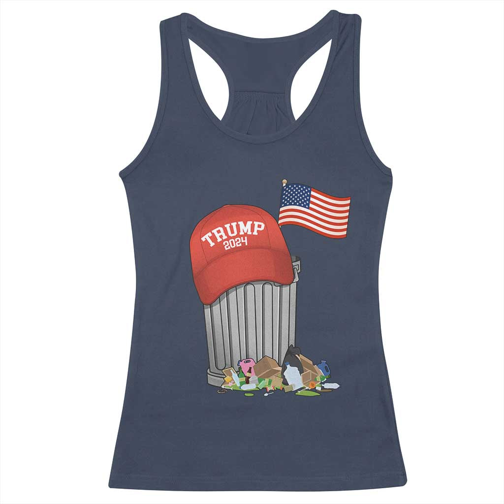 Funny Trump Garbage 2024 Racerback Tank Top Vintage Trash Bin American Flag TS11 Navy Print Your Wear