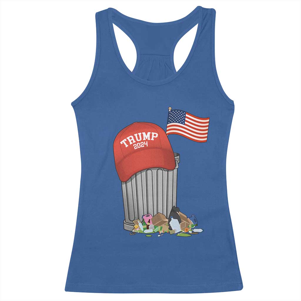 Funny Trump Garbage 2024 Racerback Tank Top Vintage Trash Bin American Flag TS11 Royal Blue Print Your Wear