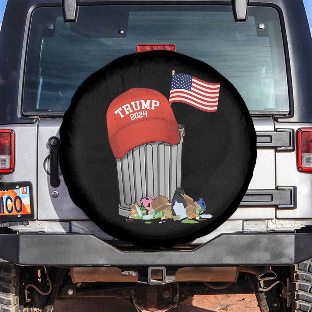Funny Trump Garbage 2024 Spare Tire Cover Vintage Trash Bin American Flag TS11 No hole Black Print Your Wear