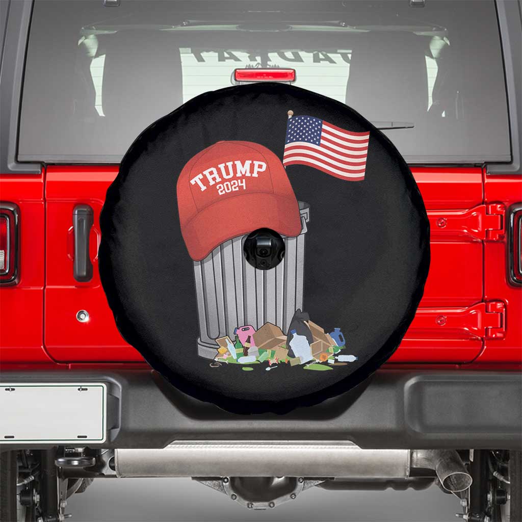 Funny Trump Garbage 2024 Spare Tire Cover Vintage Trash Bin American Flag TS11 Black Print Your Wear