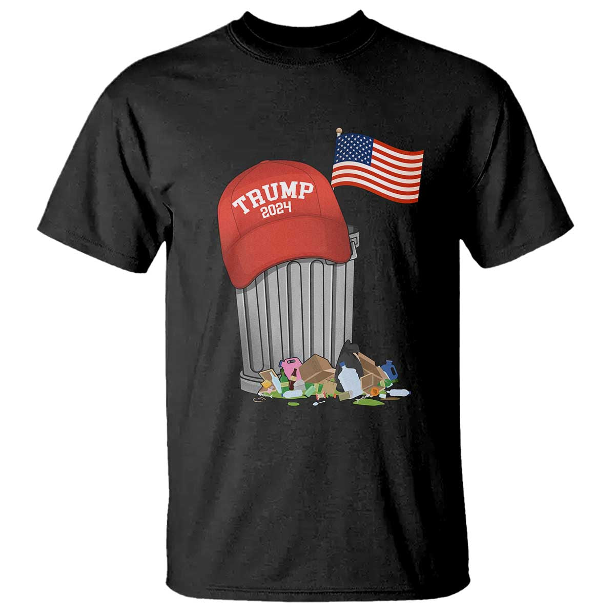 Funny Trump Garbage 2024 T Shirt Vintage Trash Bin American Flag TS11 Black Print Your Wear